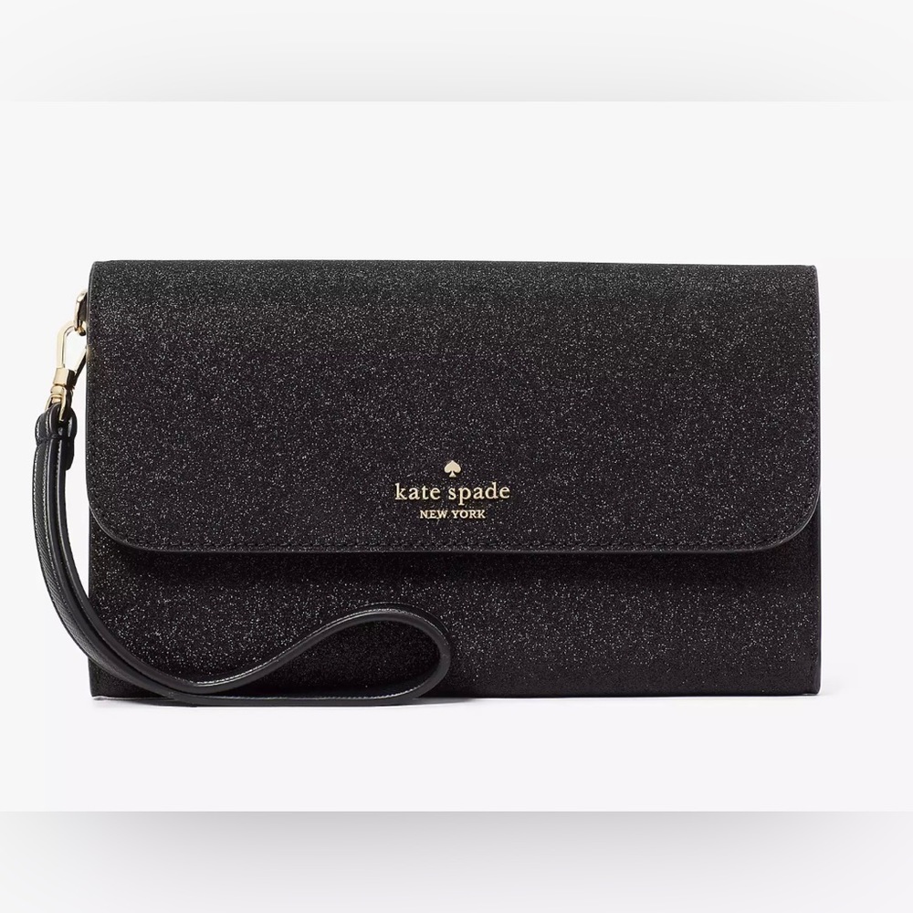 NWT Kate Spade - Glitter Medium Flap Phone Wristlet in the color Black.